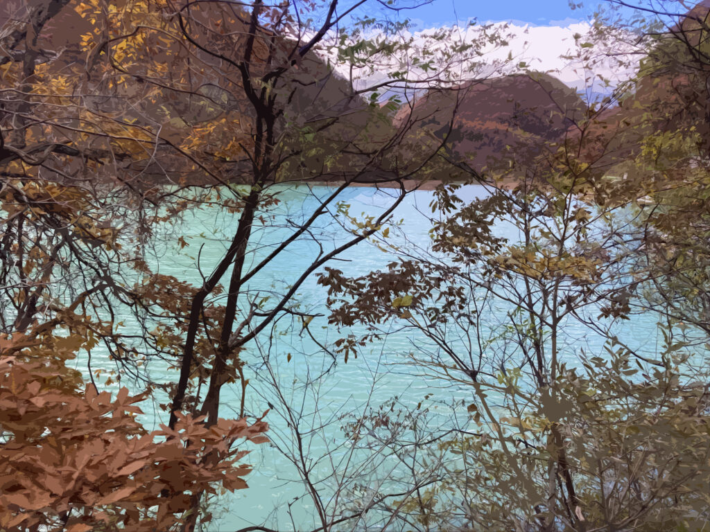 フリー素材背景【秋の湖】